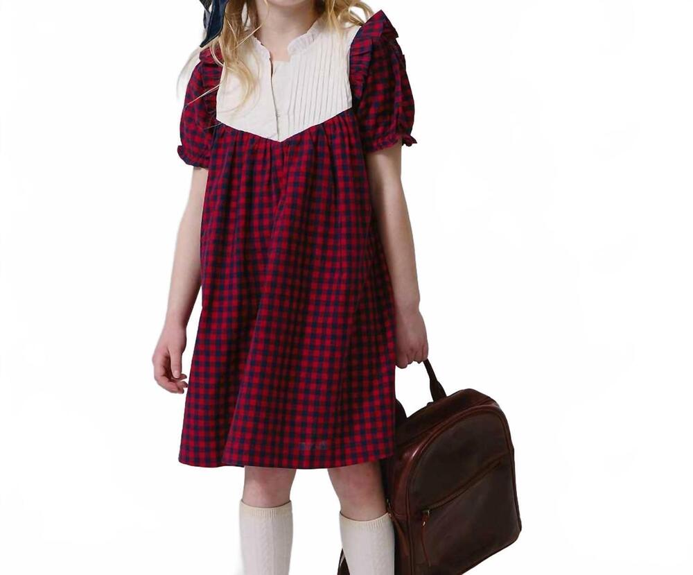 NEW PINK CHICKEN imogen dress in red blue check